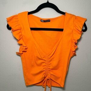 Zara Vibrant Orange Ruffled Blouse